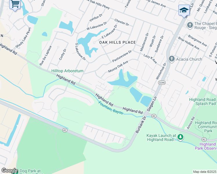 map of restaurants, bars, coffee shops, grocery stores, and more near 232 Granville Court in Baton Rouge
