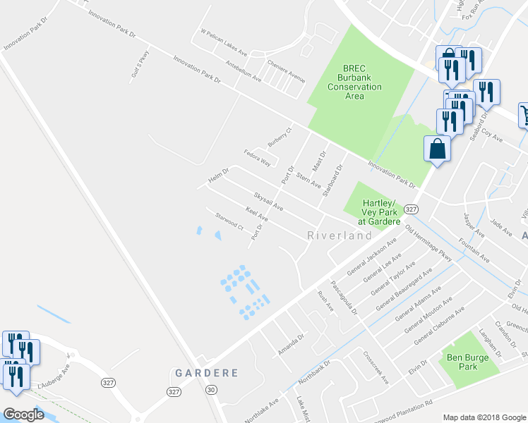 map of restaurants, bars, coffee shops, grocery stores, and more near 8148 Keel Avenue in Baton Rouge