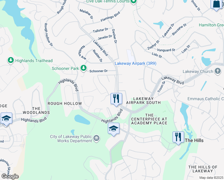 map of restaurants, bars, coffee shops, grocery stores, and more near 140 World of Tennis in Lakeway