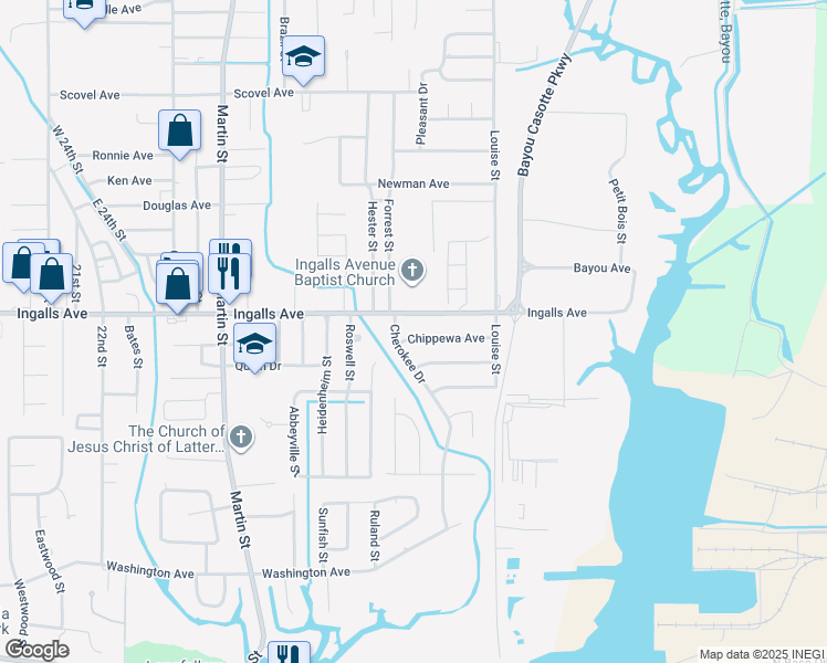 map of restaurants, bars, coffee shops, grocery stores, and more near 4515 Chippewa Avenue in Pascagoula