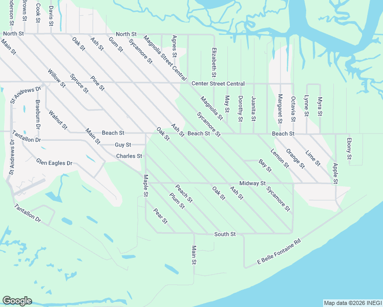 map of restaurants, bars, coffee shops, grocery stores, and more near 875 Ash Street in Ocean Springs