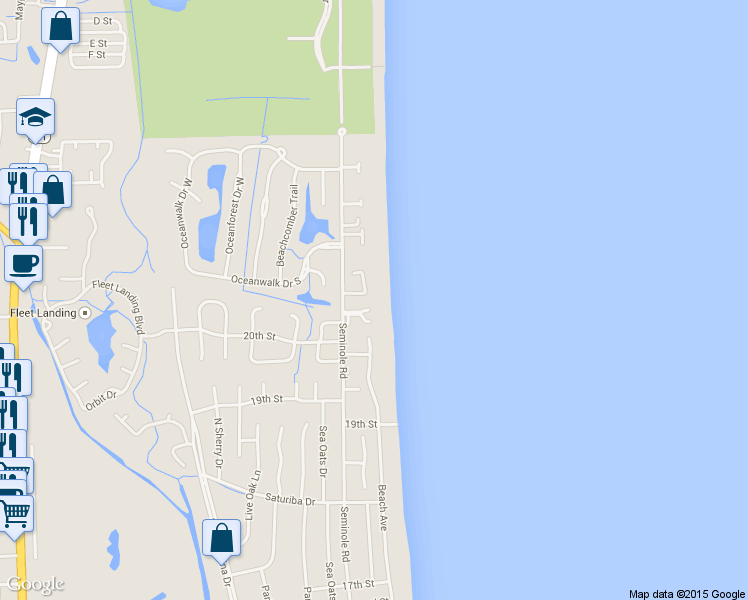 map of restaurants, bars, coffee shops, grocery stores, and more near 2207 Alicia Lane in Atlantic Beach