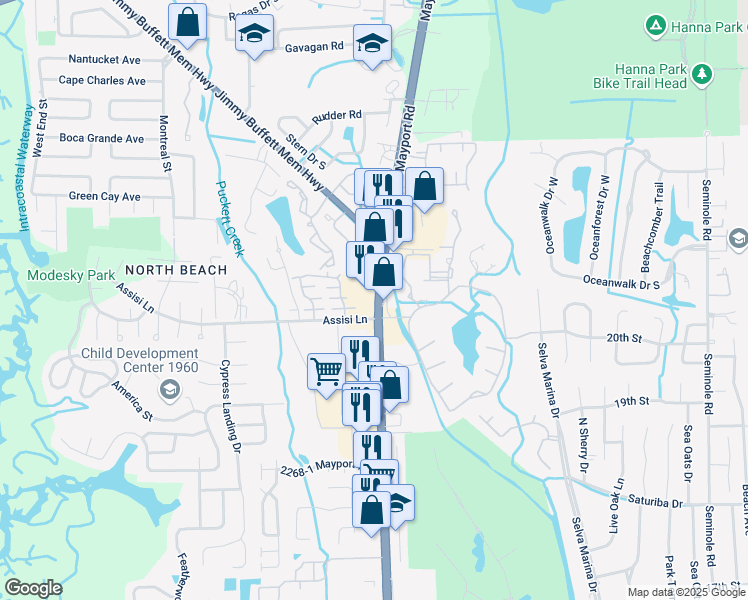 map of restaurants, bars, coffee shops, grocery stores, and more near 2426 Florida A1A in Jacksonville