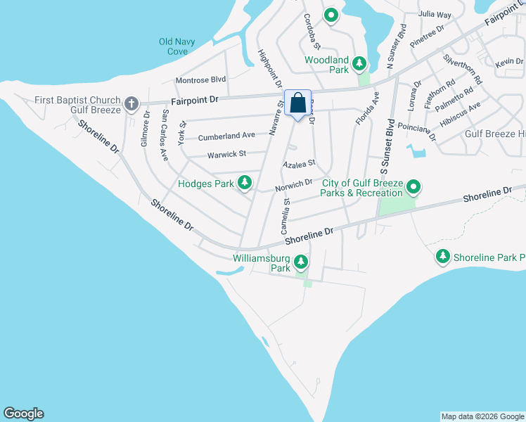 map of restaurants, bars, coffee shops, grocery stores, and more near 306 Washington Avenue in Gulf Breeze