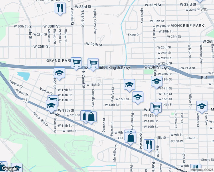 map of restaurants, bars, coffee shops, grocery stores, and more near 2047 West 17th Street in Jacksonville