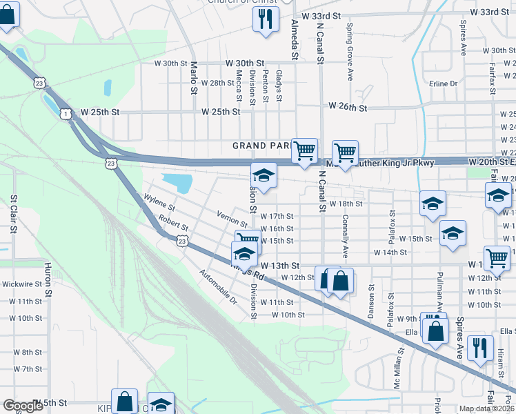 map of restaurants, bars, coffee shops, grocery stores, and more near 2325 West 17th Street in Jacksonville