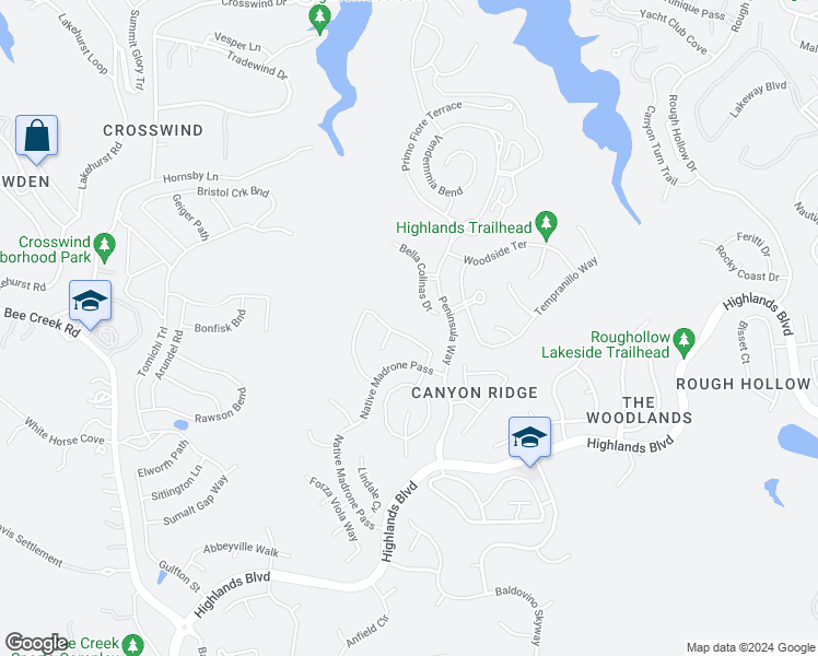 map of restaurants, bars, coffee shops, grocery stores, and more near 309 Enchanted Hilltop Way in Lakeway