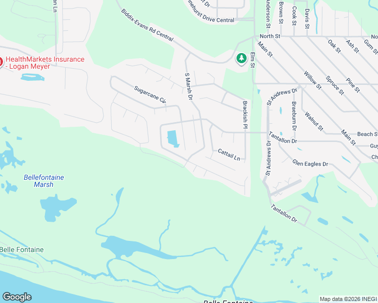 map of restaurants, bars, coffee shops, grocery stores, and more near 104 Needlerush Place in Ocean Springs