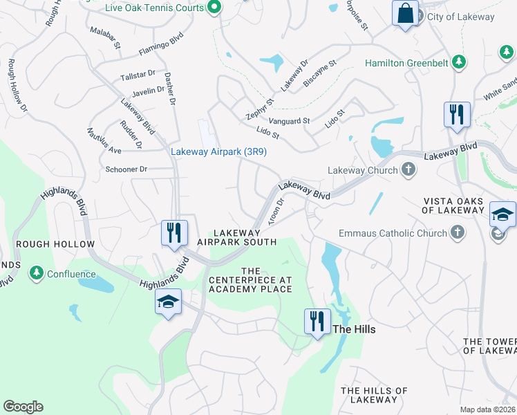 map of restaurants, bars, coffee shops, grocery stores, and more near 2804 Lakeway Boulevard in Austin