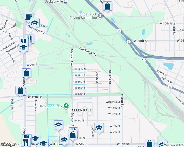 map of restaurants, bars, coffee shops, grocery stores, and more near 3072 West 18th Street in Jacksonville