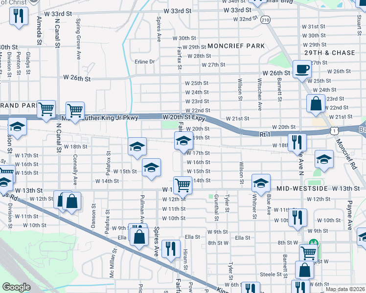 map of restaurants, bars, coffee shops, grocery stores, and more near 1730 West 17th Street in Jacksonville