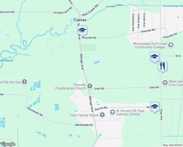 map of restaurants, bars, coffee shops, grocery stores, and more near 22383 Meadowlark Drive in Pass Christian