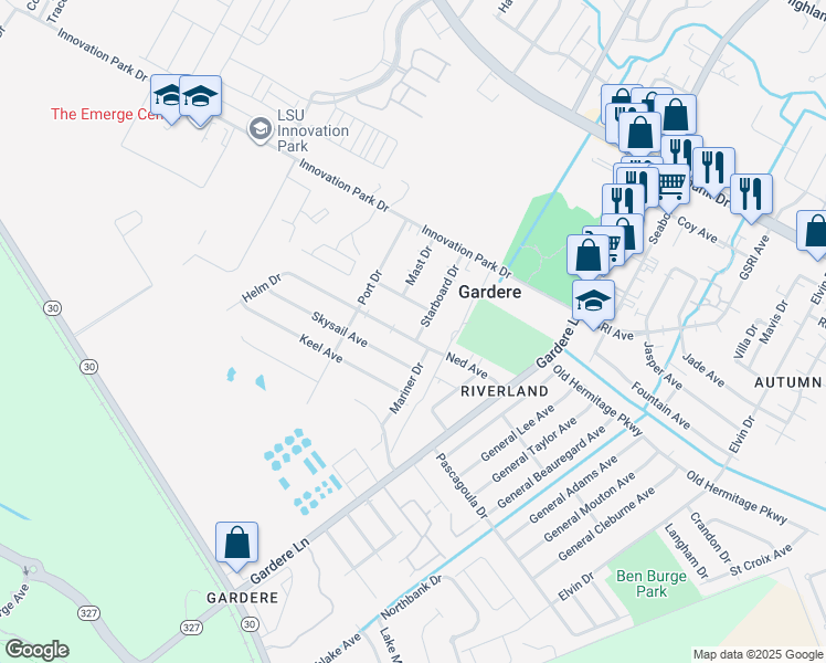 map of restaurants, bars, coffee shops, grocery stores, and more near 8271 Ned Avenue in Baton Rouge