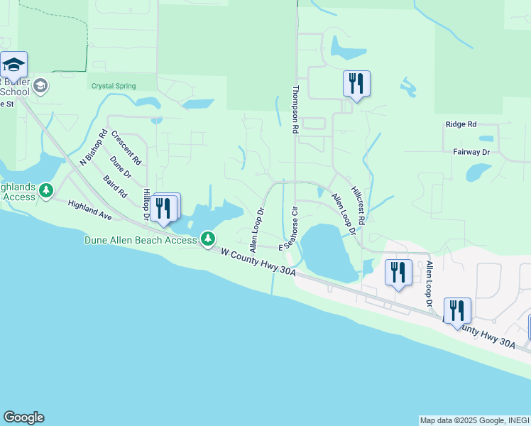 map of restaurants, bars, coffee shops, grocery stores, and more near 1035 Allen Loop Drive in Santa Rosa Beach