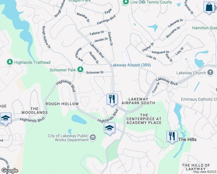 map of restaurants, bars, coffee shops, grocery stores, and more near 140 World of Tennis in Lakeway