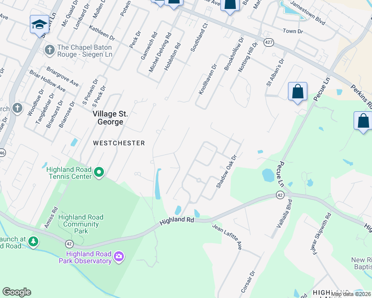 map of restaurants, bars, coffee shops, grocery stores, and more near 545 Highland Oaks Drive in Baton Rouge