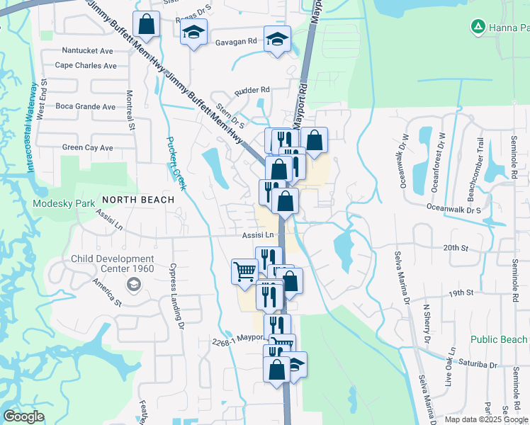 map of restaurants, bars, coffee shops, grocery stores, and more near 2470 Mayport Road in Jacksonville