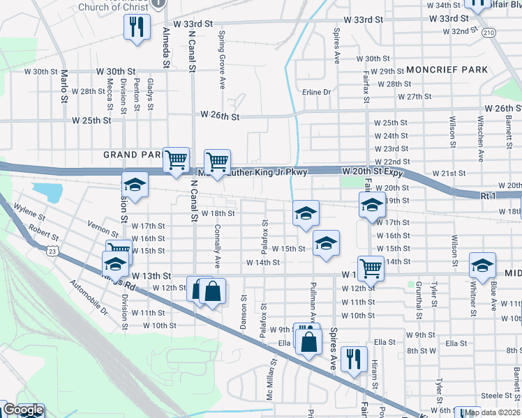 map of restaurants, bars, coffee shops, grocery stores, and more near 2048 West 19th Street in Jacksonville