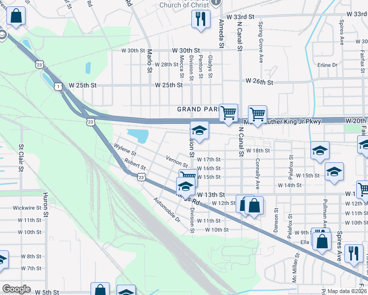 map of restaurants, bars, coffee shops, grocery stores, and more near 2500 West 20th Street in Jacksonville