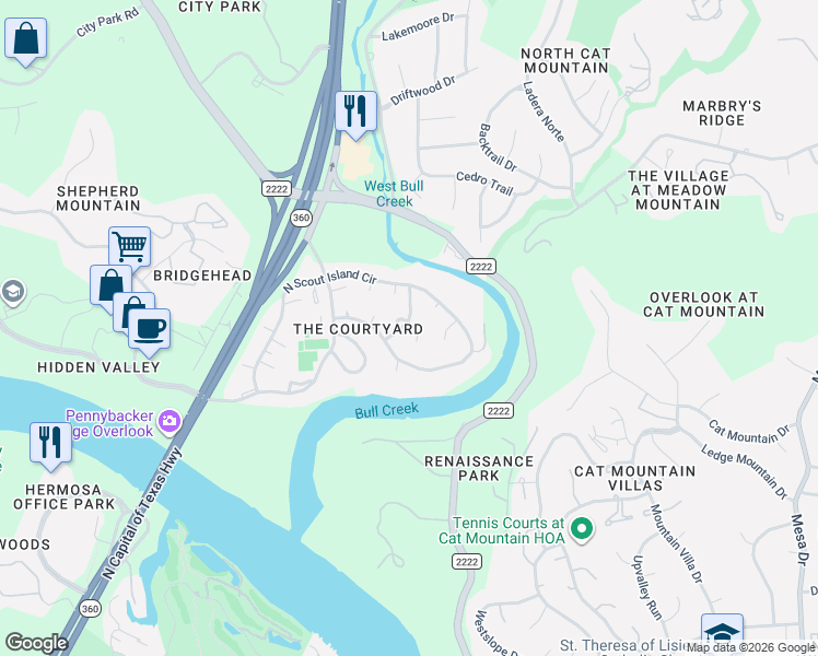 map of restaurants, bars, coffee shops, grocery stores, and more near 6002 Little Bull Cove in Austin
