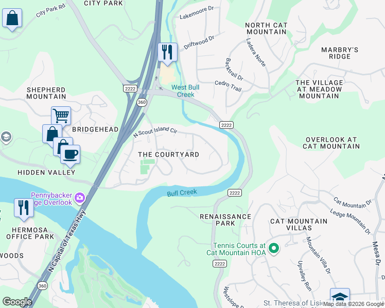 map of restaurants, bars, coffee shops, grocery stores, and more near 6002 Little Bull Cove in Austin
