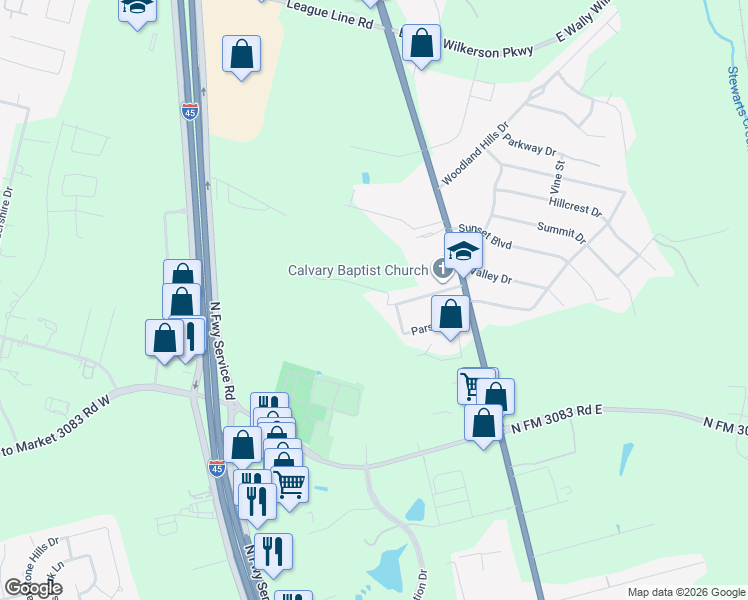 map of restaurants, bars, coffee shops, grocery stores, and more near 1009 Chris Carrie Lane in Conroe