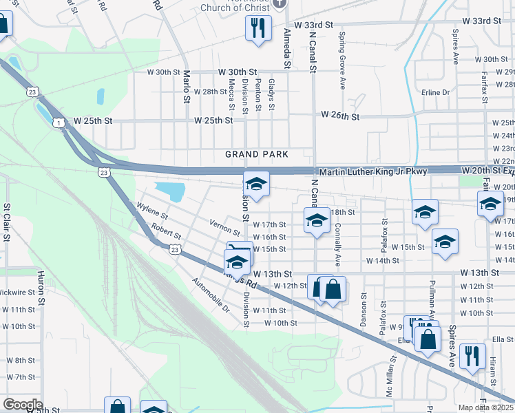 map of restaurants, bars, coffee shops, grocery stores, and more near 2335 West 18th Street in Jacksonville