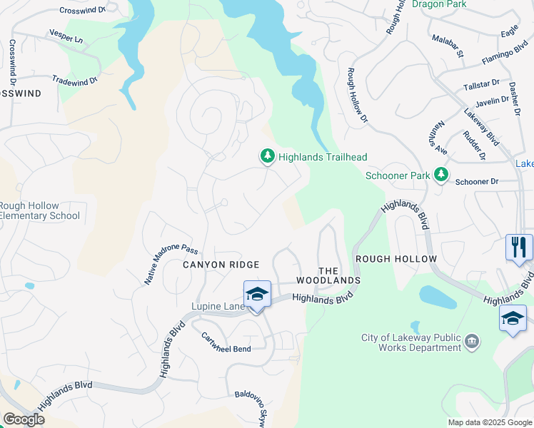 map of restaurants, bars, coffee shops, grocery stores, and more near 405 Tempranillo Way in Austin