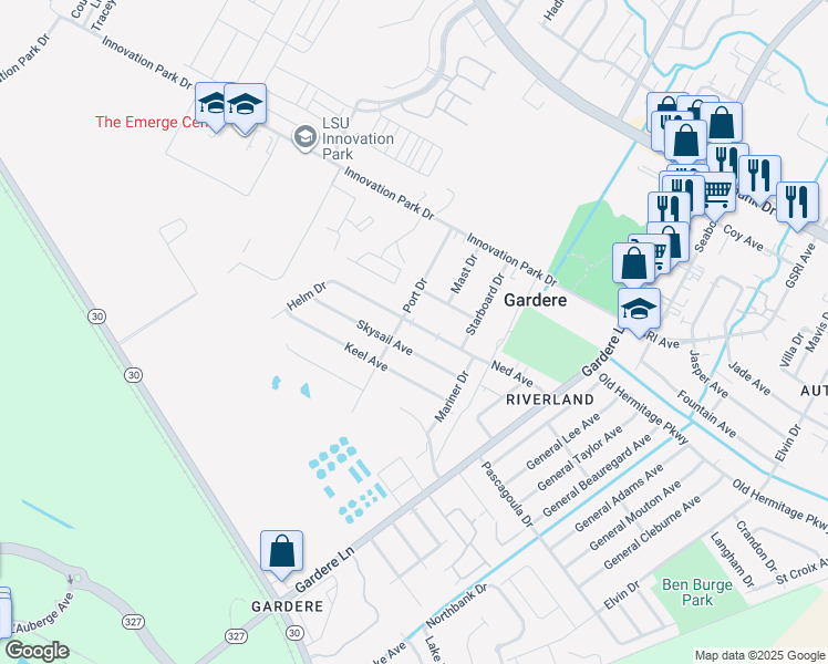 map of restaurants, bars, coffee shops, grocery stores, and more near in East Baton Rouge Parish