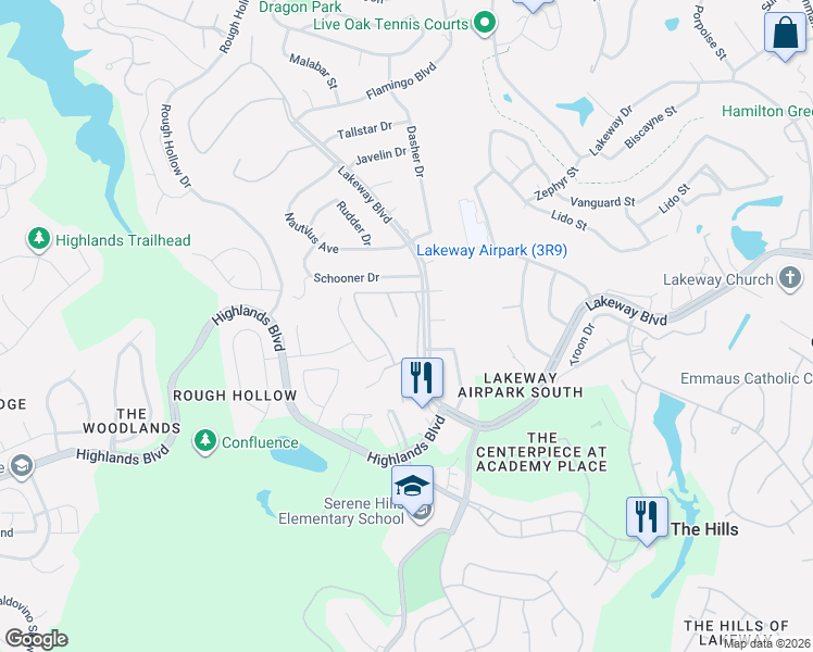 map of restaurants, bars, coffee shops, grocery stores, and more near 160 World of Tennis in Lakeway