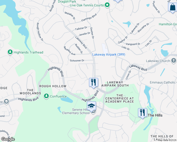 map of restaurants, bars, coffee shops, grocery stores, and more near 160 World of Tennis in Lakeway