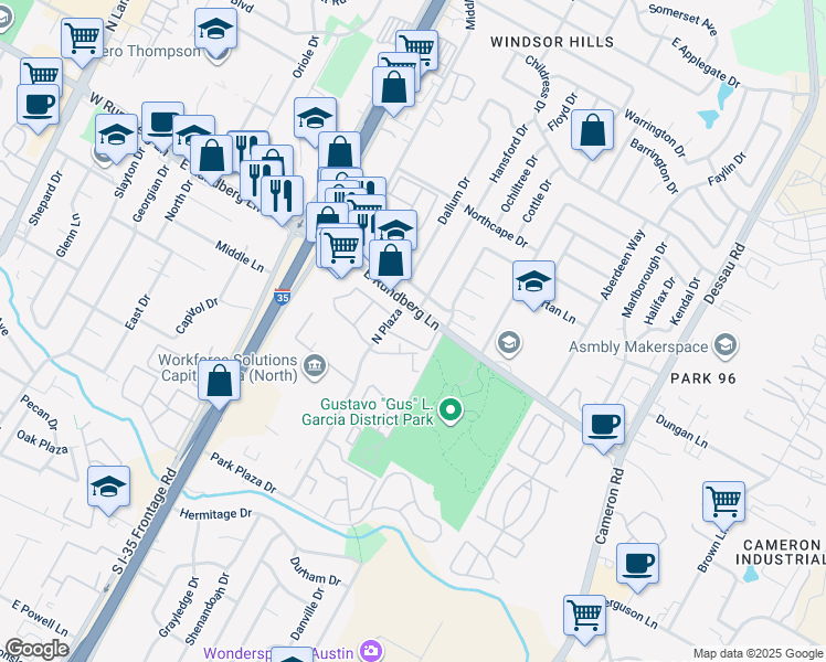 map of restaurants, bars, coffee shops, grocery stores, and more near 1007 East Rundberg Lane in Austin