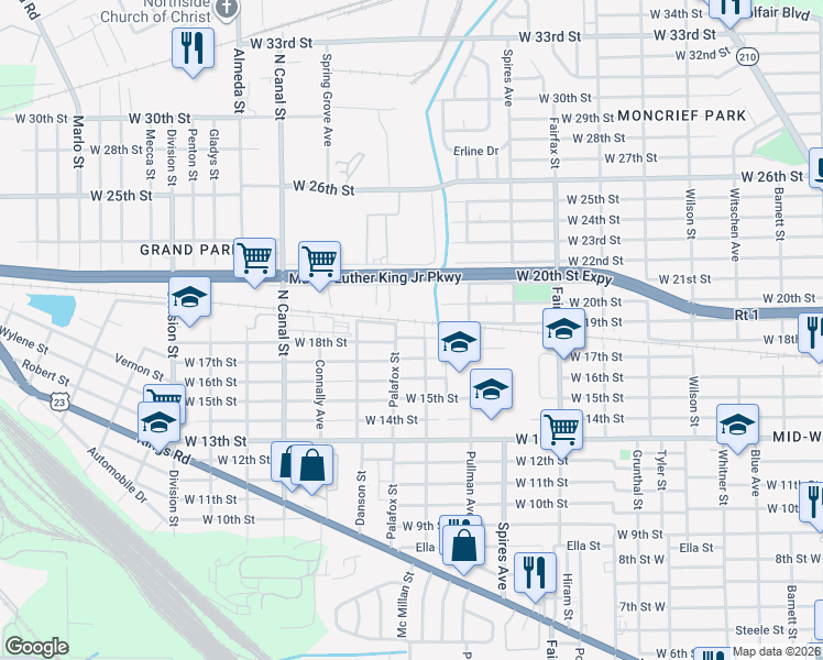 map of restaurants, bars, coffee shops, grocery stores, and more near 1994 West 20th Street in Jacksonville