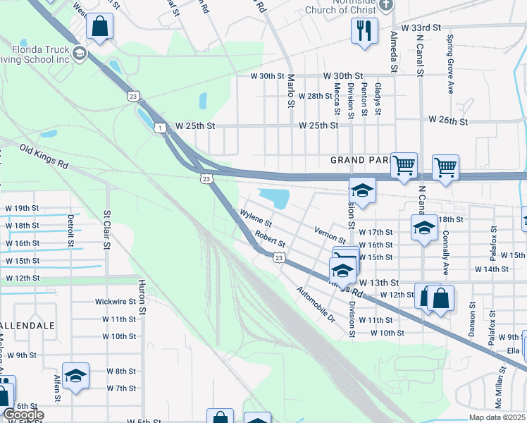 map of restaurants, bars, coffee shops, grocery stores, and more near 2623 Vernon Street in Jacksonville