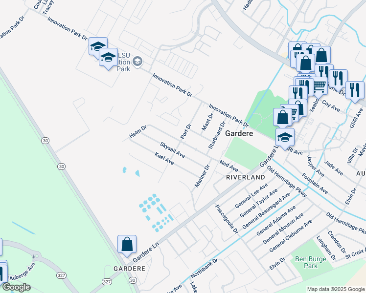 map of restaurants, bars, coffee shops, grocery stores, and more near in East Baton Rouge Parish