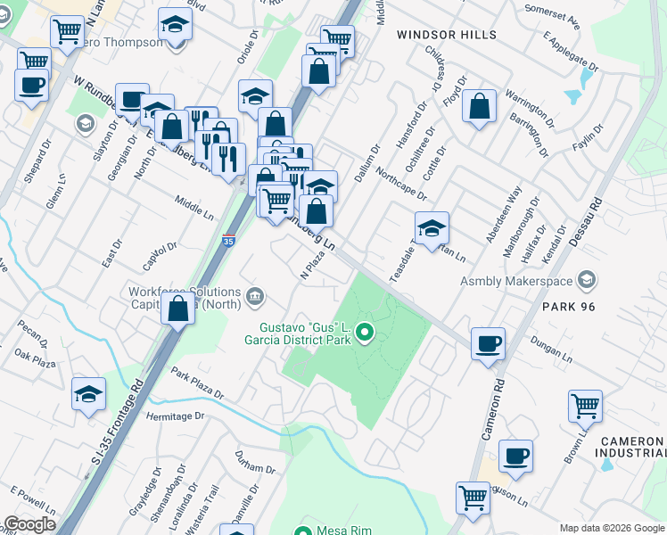 map of restaurants, bars, coffee shops, grocery stores, and more near in Austin