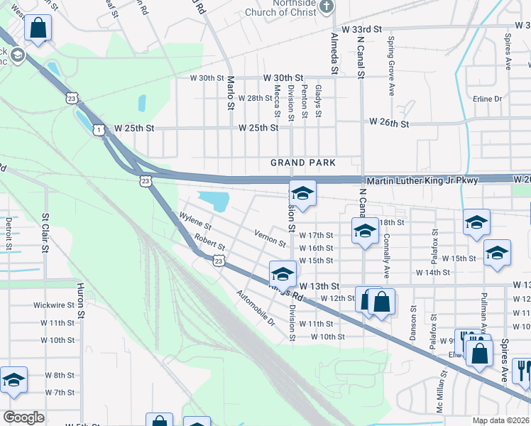 map of restaurants, bars, coffee shops, grocery stores, and more near 2500 West 20th Street in Jacksonville