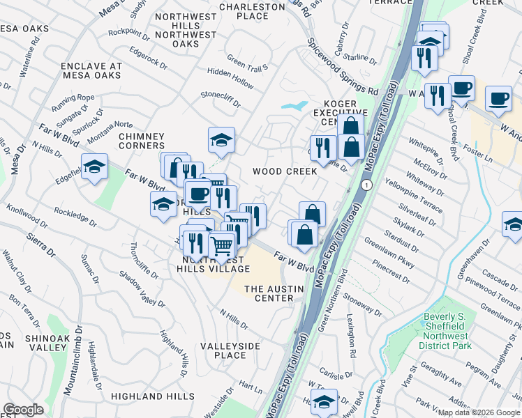 map of restaurants, bars, coffee shops, grocery stores, and more near in Austin
