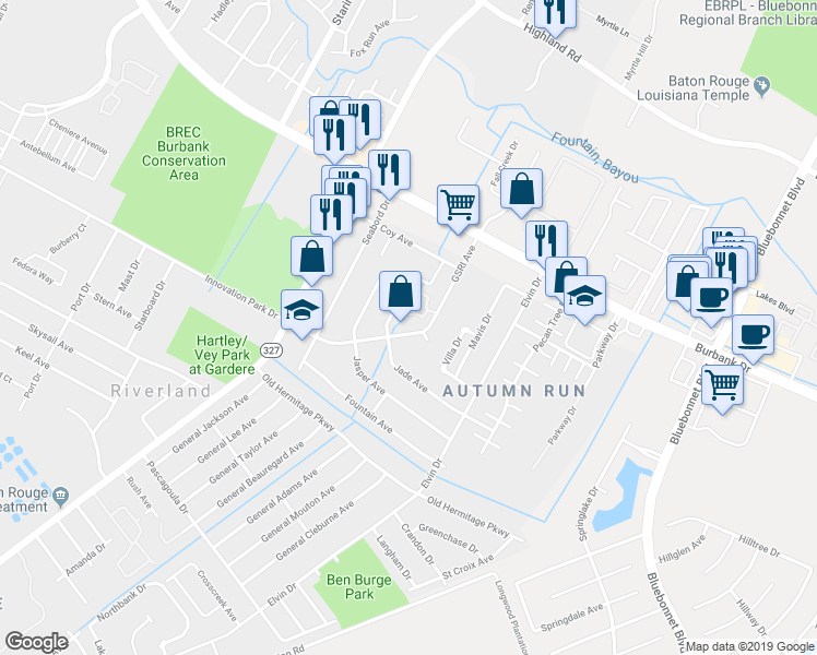 map of restaurants, bars, coffee shops, grocery stores, and more near 8911 GSRI Avenue in Baton Rouge