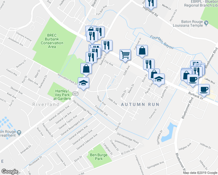 map of restaurants, bars, coffee shops, grocery stores, and more near 8911 GSRI Avenue in Baton Rouge