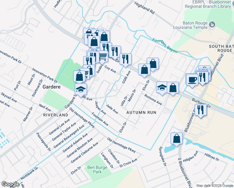 map of restaurants, bars, coffee shops, grocery stores, and more near 8911 GSRI Avenue in Baton Rouge