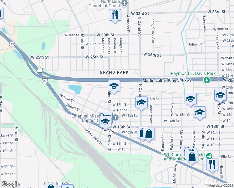 map of restaurants, bars, coffee shops, grocery stores, and more near 2335 West 18th Street in Jacksonville