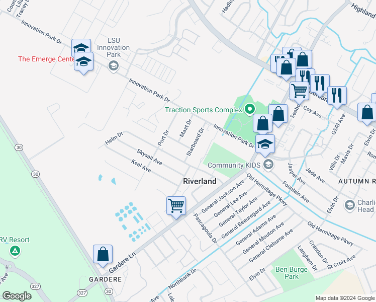 map of restaurants, bars, coffee shops, grocery stores, and more near 8292 Stern Avenue in Baton Rouge
