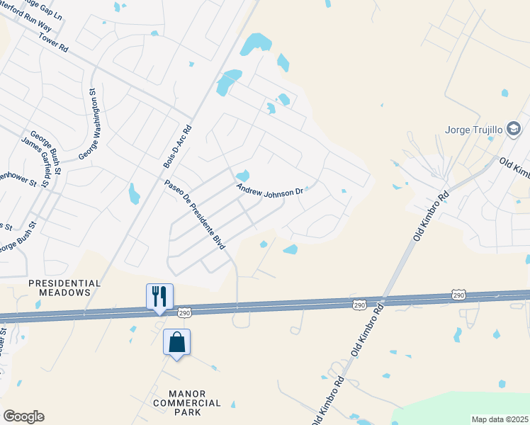 map of restaurants, bars, coffee shops, grocery stores, and more near 19808 W.T. Gallaway Street in Manor