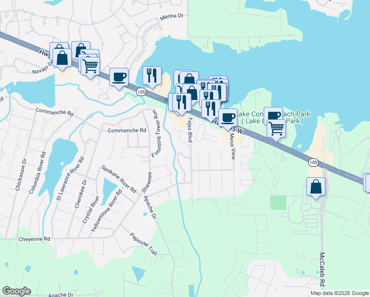 map of restaurants, bars, coffee shops, grocery stores, and more near 1518 Shady Glen Drive in Montgomery