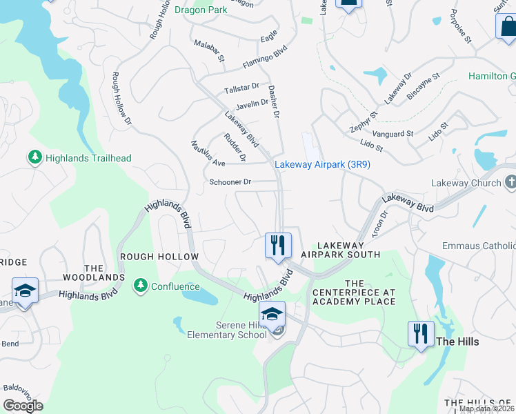 map of restaurants, bars, coffee shops, grocery stores, and more near 182 World of Tennis Square in Lakeway