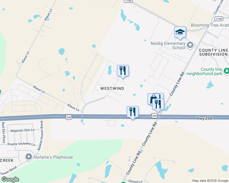 map of restaurants, bars, coffee shops, grocery stores, and more near 18417 Wind Tree Lane in Elgin