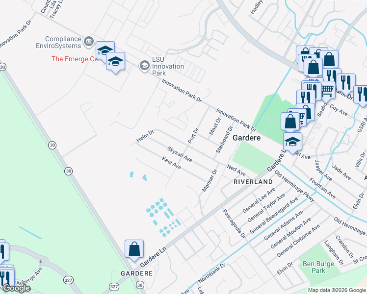 map of restaurants, bars, coffee shops, grocery stores, and more near in East Baton Rouge Parish