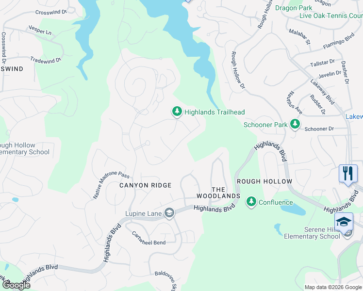 map of restaurants, bars, coffee shops, grocery stores, and more near 405 Tempranillo Way in Austin