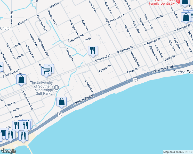 map of restaurants, bars, coffee shops, grocery stores, and more near 124 Richards Avenue in Long Beach